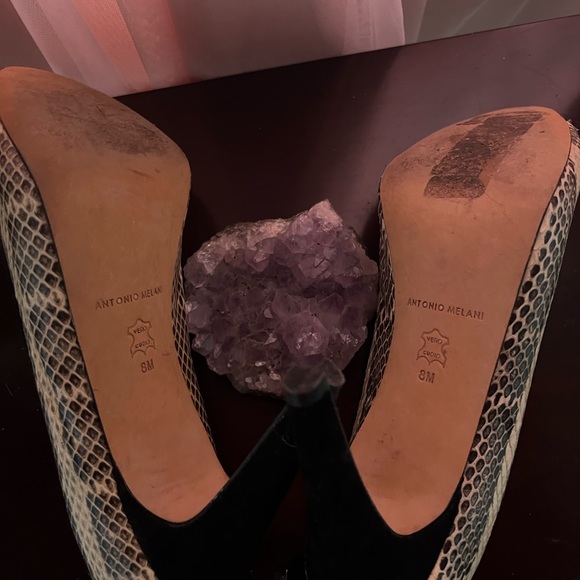 Antonio Melani open toe pumps Snakeskin with black velvet accents and bows - Picture 6 of 6